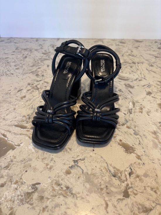 Michael Kors Shoes - Michael Kors Black Leather Astra Sandals Knotted Straps Block Heel Sz 6 M